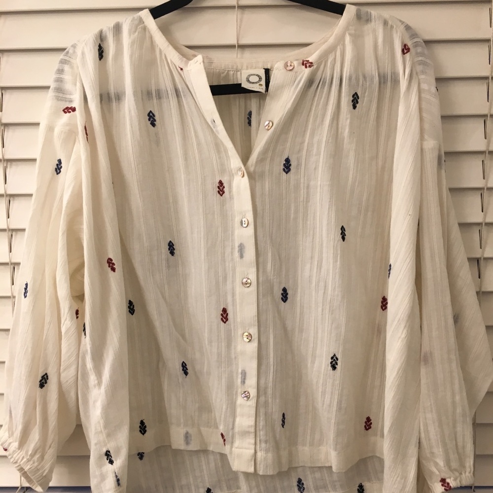 Anthropologie embroidered print top